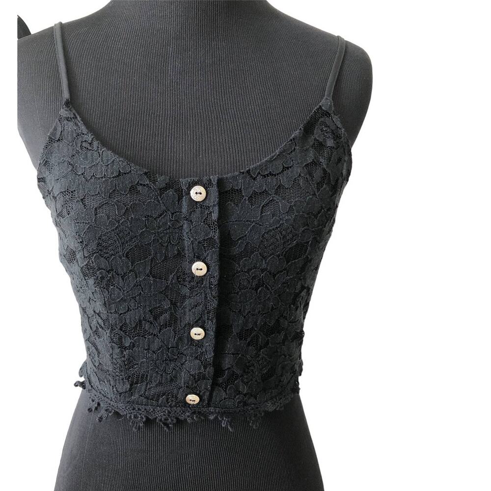 Paper Crane Black Lace Crop Top Front Gold Buttons Size Small